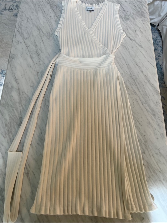 Milly Dresses & Skirts - Milly Cream Ribbed Wrap-Style Midi Knit Sweater Dress